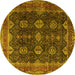 Round Machine Washable Persian Yellow Traditional Rug, wshtr2268yw