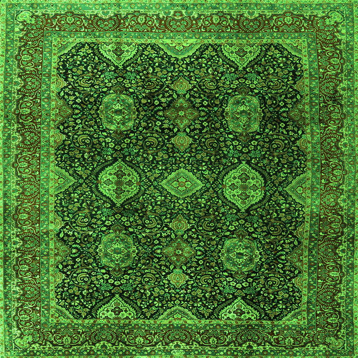 Round Machine Washable Persian Green Traditional Area Rugs, wshtr2268grn