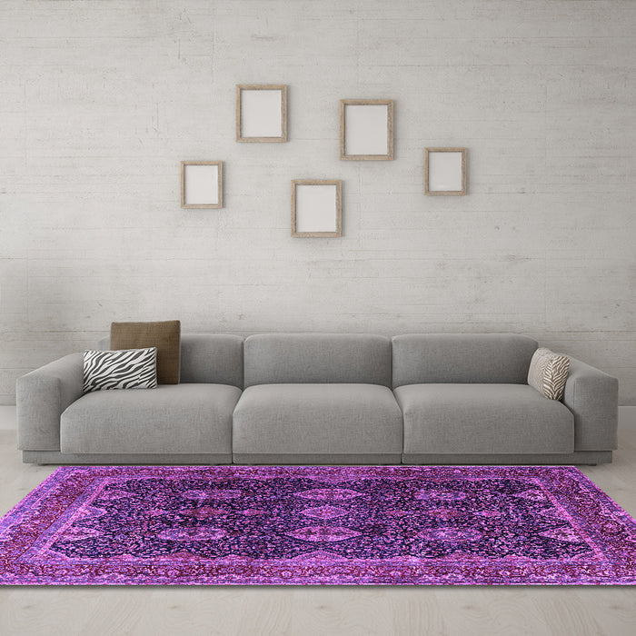 Machine Washable Persian Purple Traditional Area Rugs in a Living Room, wshtr2268pur