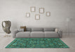 Machine Washable Persian Turquoise Traditional Area Rugs in a Living Room,, wshtr2269turq