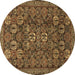 Round Machine Washable Persian Brown Traditional Rug, wshtr2269brn