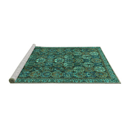 Sideview of Machine Washable Persian Turquoise Traditional Area Rugs, wshtr2269turq