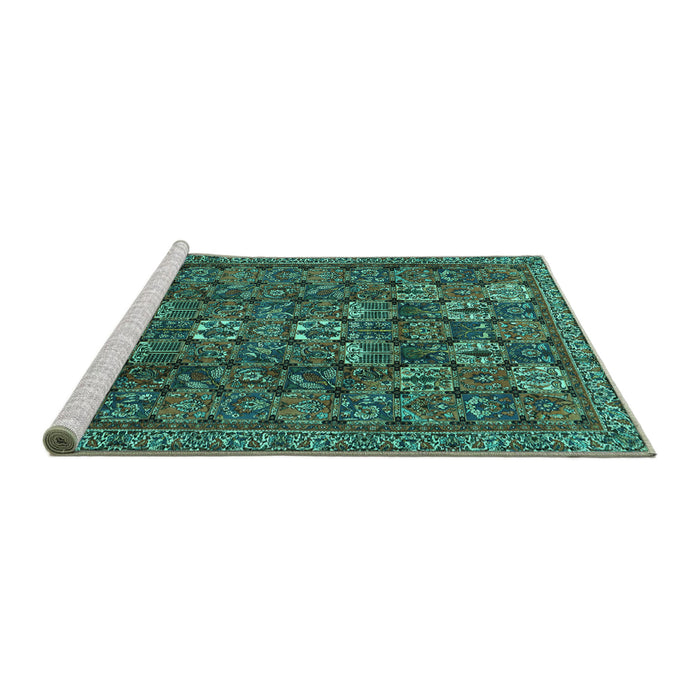 Sideview of Machine Washable Persian Turquoise Traditional Area Rugs, wshtr2269turq