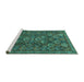 Sideview of Machine Washable Persian Turquoise Traditional Area Rugs, wshtr2269turq