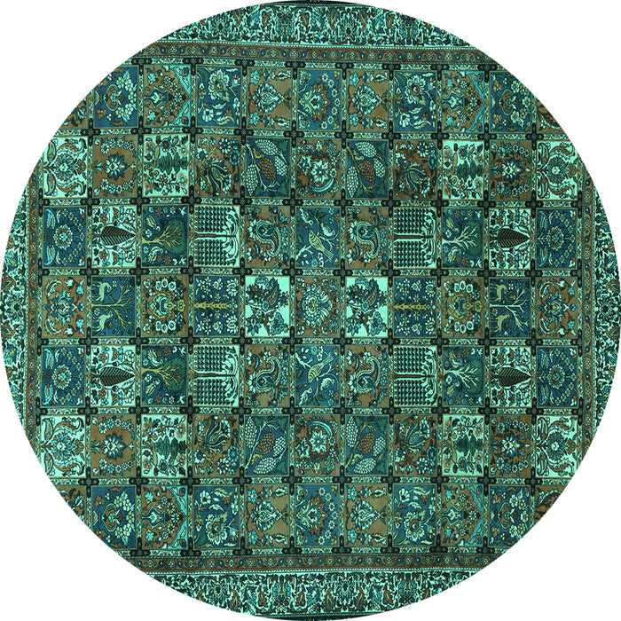Round Machine Washable Persian Turquoise Traditional Area Rugs, wshtr2269turq