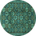 Round Machine Washable Persian Turquoise Traditional Area Rugs, wshtr2269turq