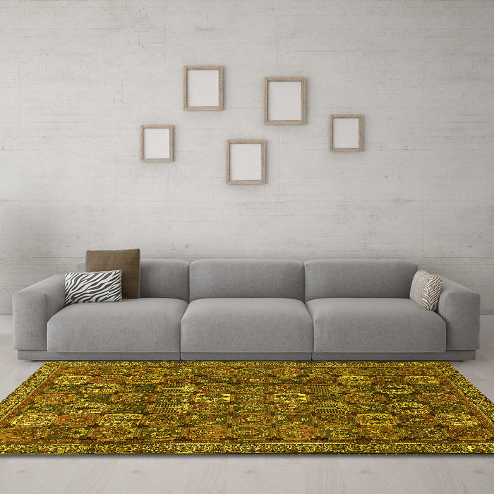 Machine Washable Persian Yellow Traditional Rug in a Living Room, wshtr2269yw