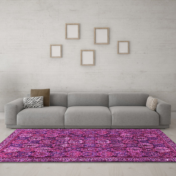 Machine Washable Persian Pink Traditional Rug in a Living Room, wshtr2269pnk