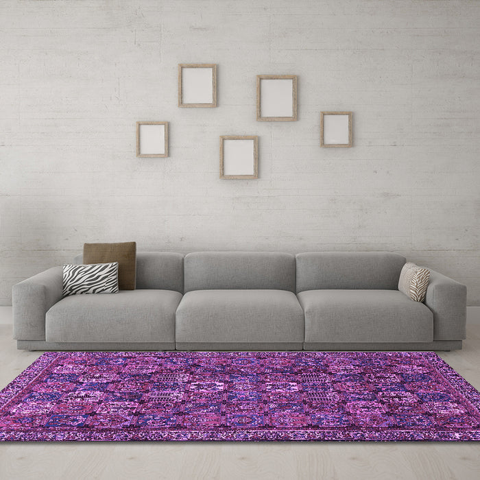 Machine Washable Persian Purple Traditional Area Rugs in a Living Room, wshtr2269pur