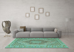 Machine Washable Persian Turquoise Traditional Area Rugs in a Living Room,, wshtr226turq
