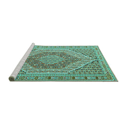 Sideview of Machine Washable Persian Turquoise Traditional Area Rugs, wshtr226turq