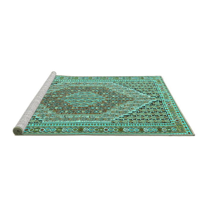 Sideview of Machine Washable Persian Turquoise Traditional Area Rugs, wshtr226turq