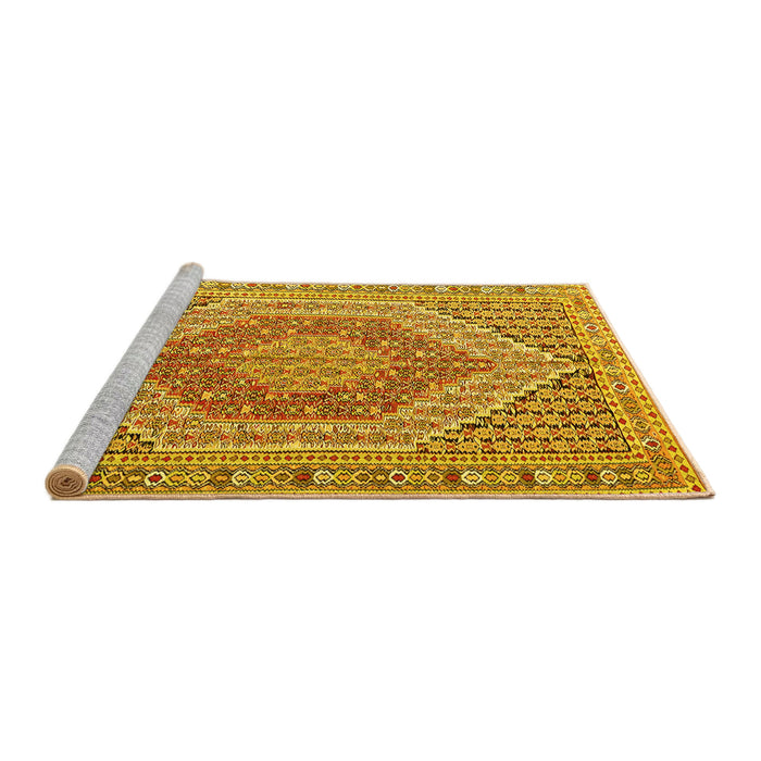 Sideview of Machine Washable Persian Yellow Traditional Rug, wshtr226yw