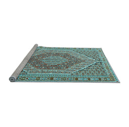 Sideview of Machine Washable Persian Light Blue Traditional Rug, wshtr226lblu