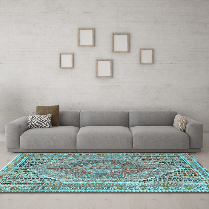 Machine Washable Persian Light Blue Traditional Rug in a Living Room, wshtr226lblu