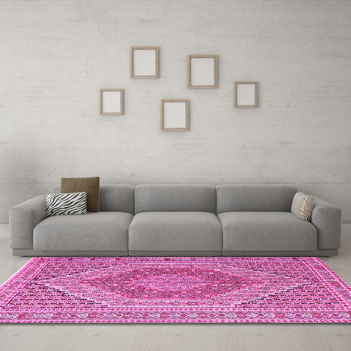 Machine Washable Persian Pink Traditional Rug in a Living Room, wshtr226pnk