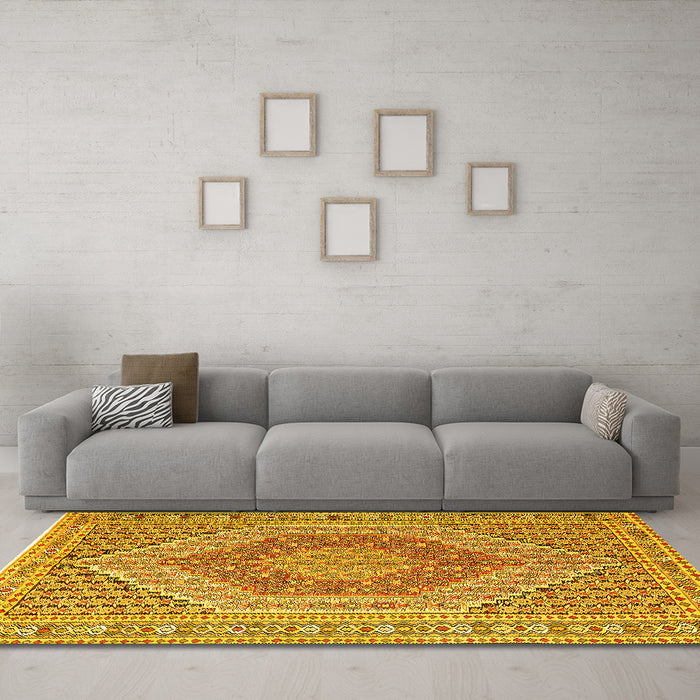Machine Washable Persian Yellow Traditional Rug in a Living Room, wshtr226yw