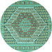 Round Machine Washable Persian Turquoise Traditional Area Rugs, wshtr226turq