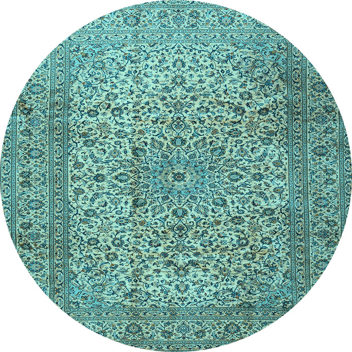 Round Machine Washable Persian Light Blue Traditional Rug, wshtr2270lblu