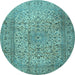 Round Machine Washable Persian Light Blue Traditional Rug, wshtr2270lblu