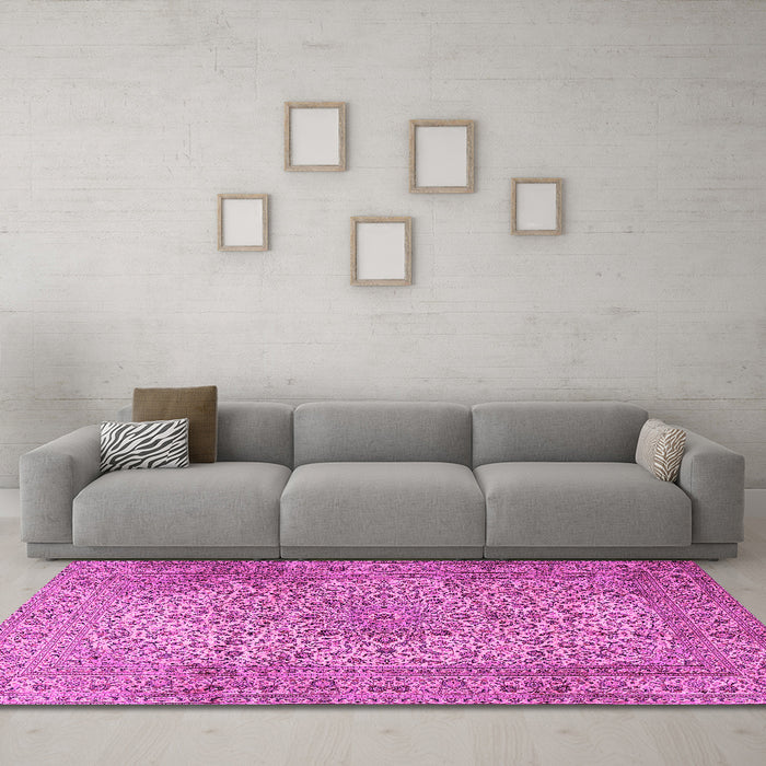 Machine Washable Persian Pink Traditional Rug in a Living Room, wshtr2270pnk