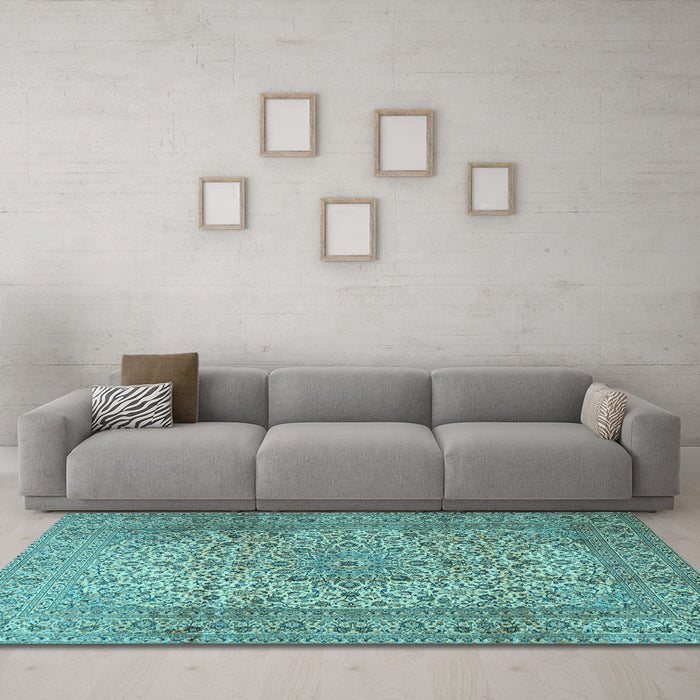 Machine Washable Persian Light Blue Traditional Rug in a Living Room, wshtr2270lblu