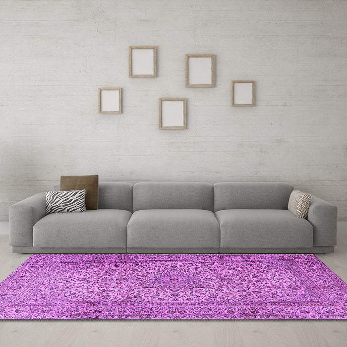 Machine Washable Persian Purple Traditional Area Rugs in a Living Room, wshtr2270pur