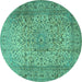 Round Machine Washable Persian Turquoise Traditional Area Rugs, wshtr2270turq