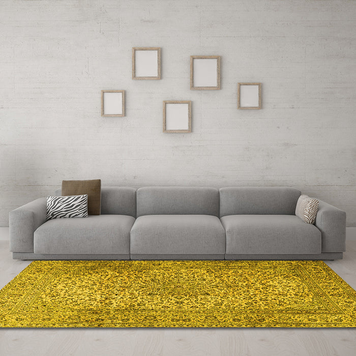 Machine Washable Persian Yellow Traditional Rug in a Living Room, wshtr2270yw