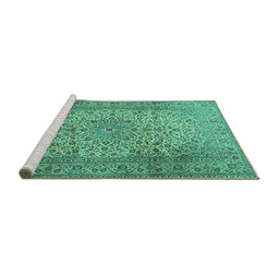 Sideview of Machine Washable Persian Turquoise Traditional Area Rugs, wshtr2270turq