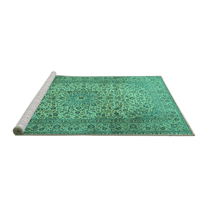 Sideview of Machine Washable Persian Turquoise Traditional Area Rugs, wshtr2270turq