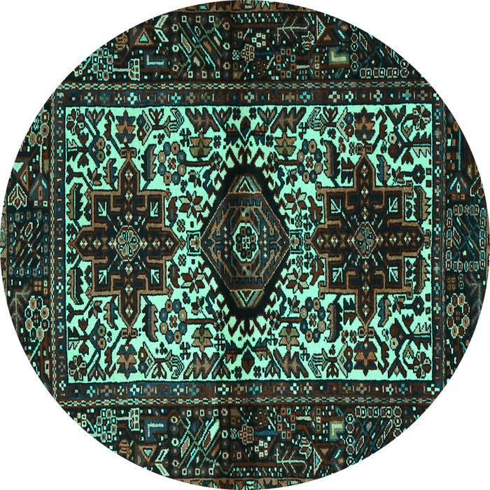 Round Machine Washable Persian Turquoise Traditional Area Rugs, wshtr2271turq