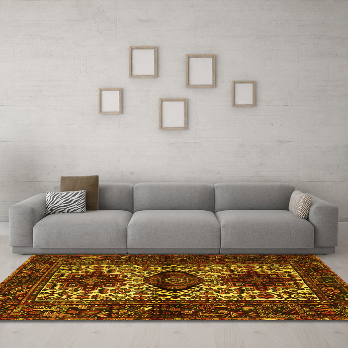 Machine Washable Persian Yellow Traditional Rug in a Living Room, wshtr2271yw