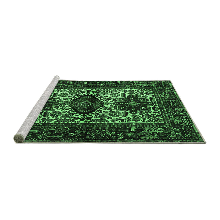 Sideview of Machine Washable Persian Emerald Green Traditional Area Rugs, wshtr2271emgrn