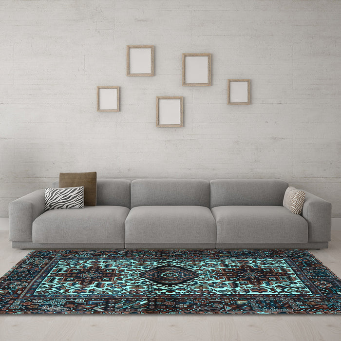 Machine Washable Persian Light Blue Traditional Rug in a Living Room, wshtr2271lblu