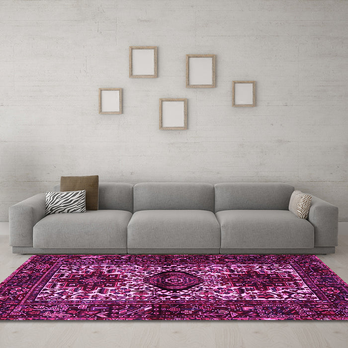 Machine Washable Persian Pink Traditional Rug in a Living Room, wshtr2271pnk