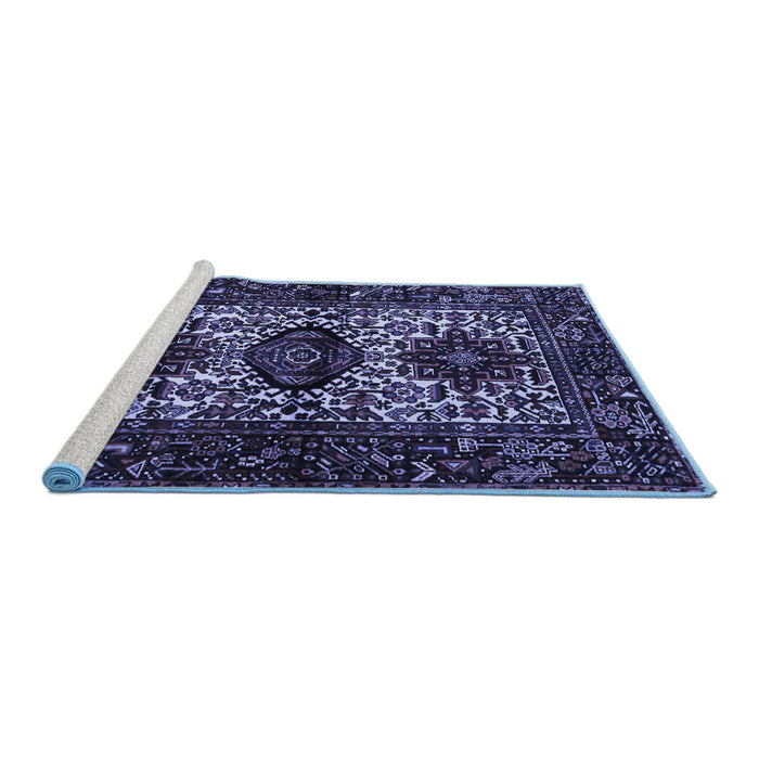 Sideview of Machine Washable Persian Blue Traditional Rug, wshtr2271blu