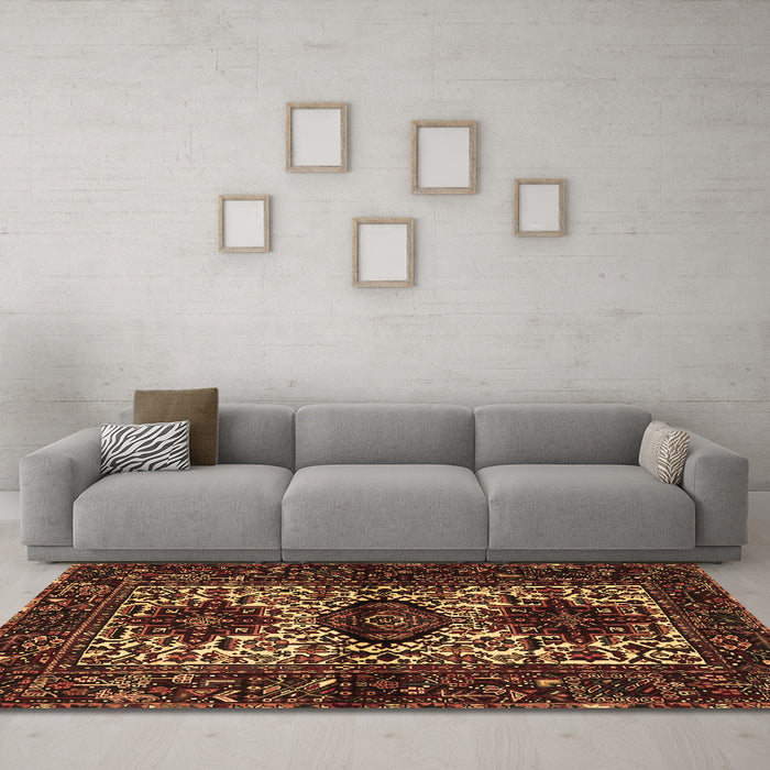 Machine Washable Persian Brown Traditional Rug in a Living Room,, wshtr2271brn