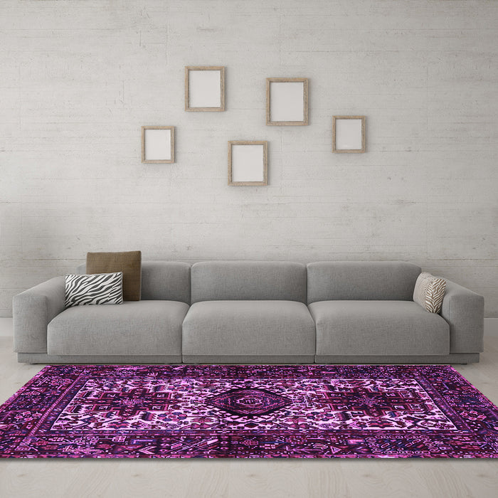 Machine Washable Persian Purple Traditional Area Rugs in a Living Room, wshtr2271pur