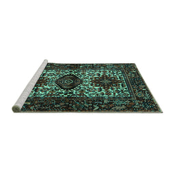 Sideview of Machine Washable Persian Turquoise Traditional Area Rugs, wshtr2271turq