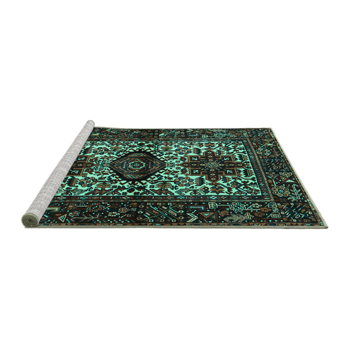 Sideview of Machine Washable Persian Turquoise Traditional Area Rugs, wshtr2271turq