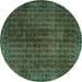 Round Machine Washable Persian Turquoise Traditional Area Rugs, wshtr2272turq