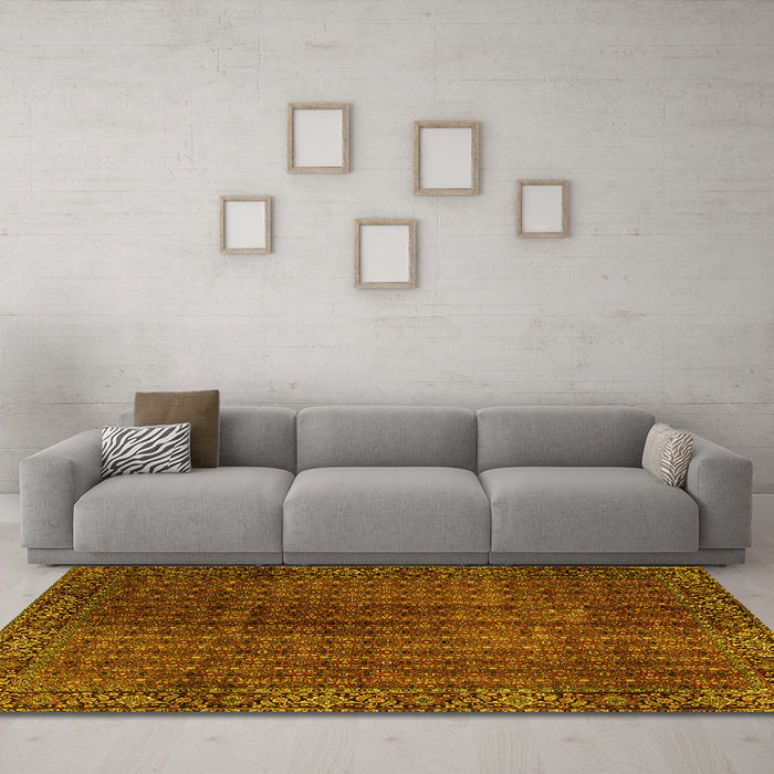 Machine Washable Persian Yellow Traditional Rug in a Living Room, wshtr2272yw