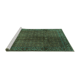 Sideview of Machine Washable Persian Turquoise Traditional Area Rugs, wshtr2272turq