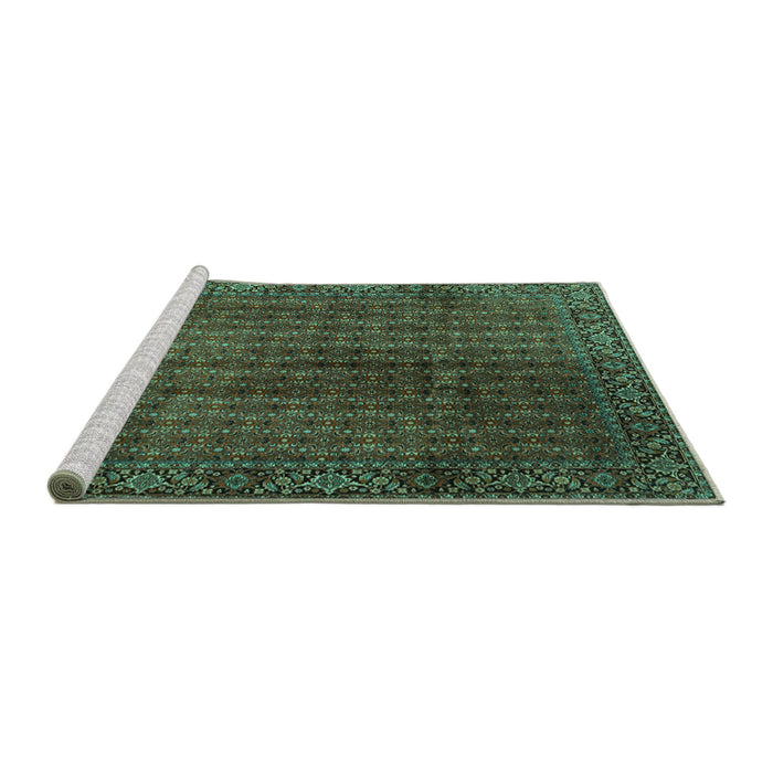 Sideview of Machine Washable Persian Turquoise Traditional Area Rugs, wshtr2272turq
