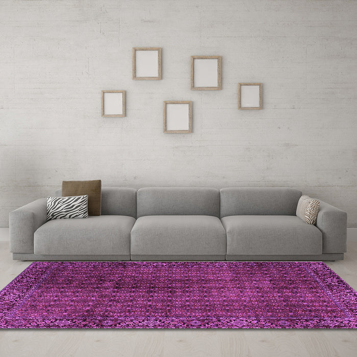 Machine Washable Persian Purple Traditional Area Rugs in a Living Room, wshtr2272pur