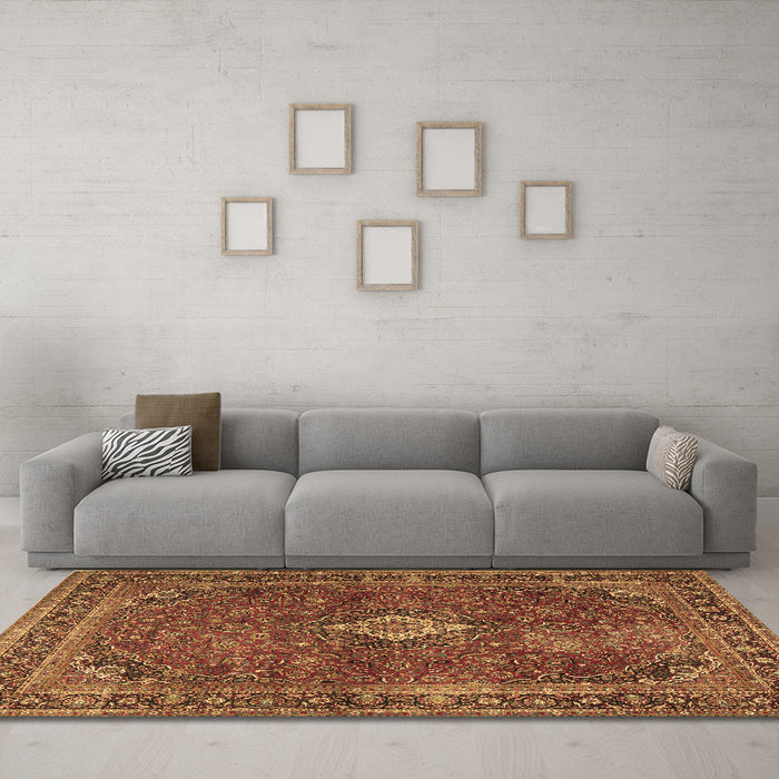 Machine Washable Persian Brown Traditional Rug in a Living Room,, wshtr2273brn