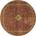 Round Persian Brown Traditional Rug, tr2273brn