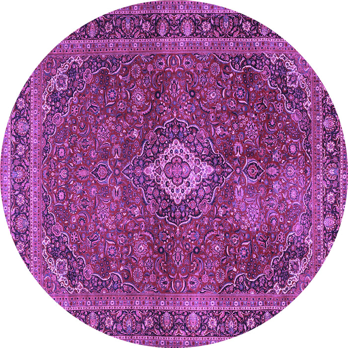 Round Machine Washable Persian Purple Traditional Area Rugs, wshtr2273pur