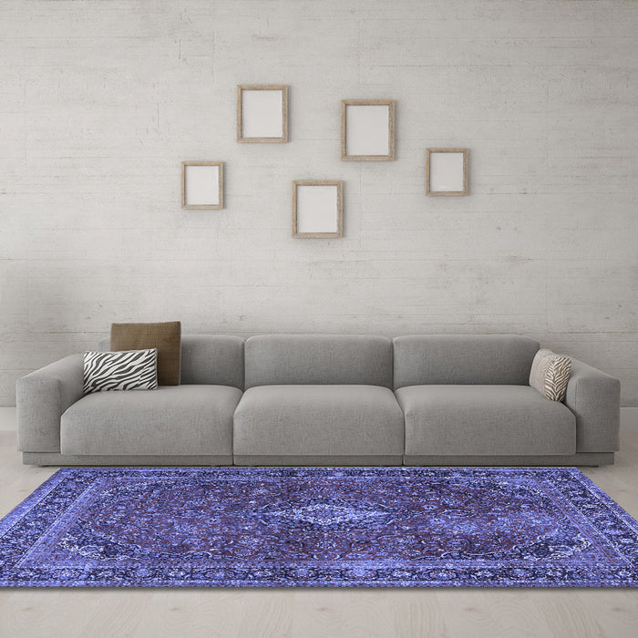 Machine Washable Persian Blue Traditional Rug in a Living Room, wshtr2273blu